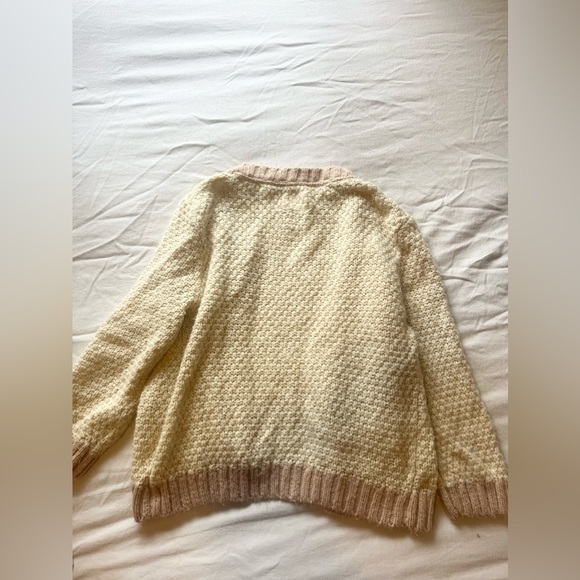 light cream with pink cute button up cardigan sweater - Picture 3 of 3
